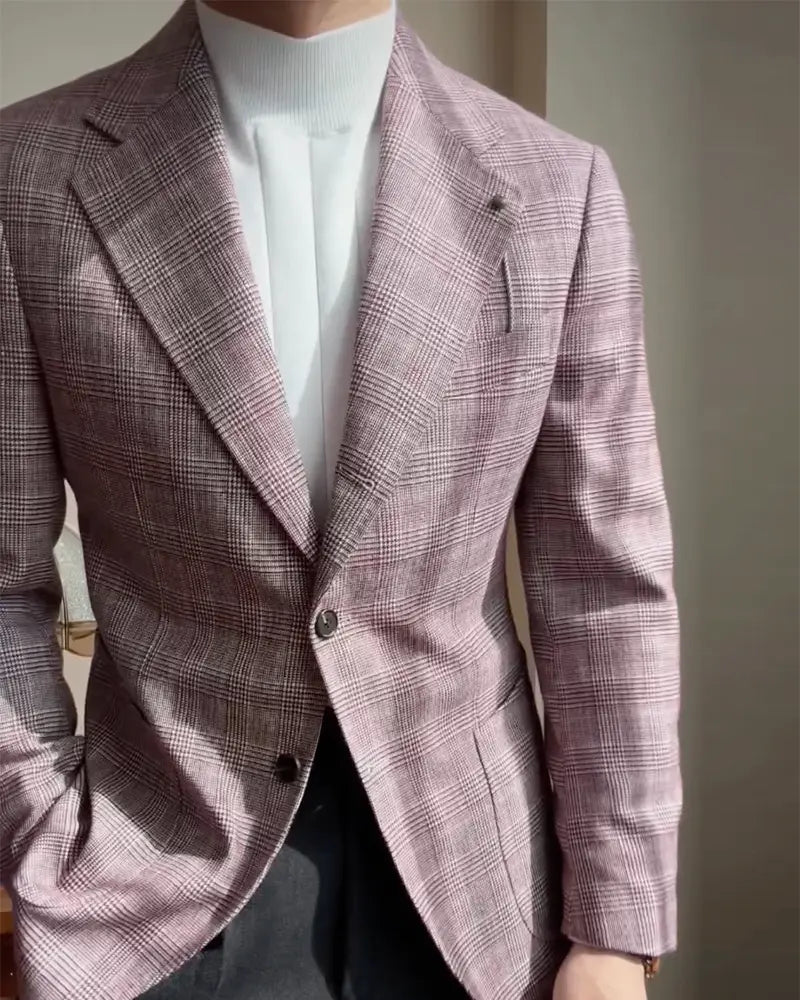 Pink Purple Single Breasted Notched Lapel Blazer Suit