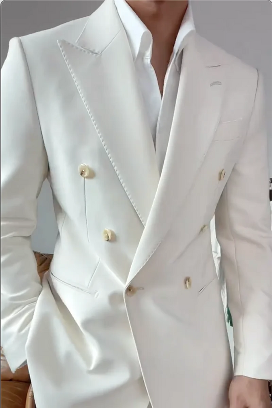 Ivory White 2 Piece Peaked Lapel Double Breasted Suit