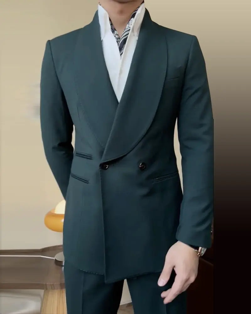 Mint Green 2 Piece Shawl Lapel Double Breasted Suit