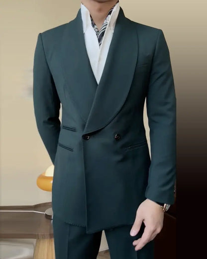 Mint Green 2 Piece Shawl Lapel Double Breasted Suit