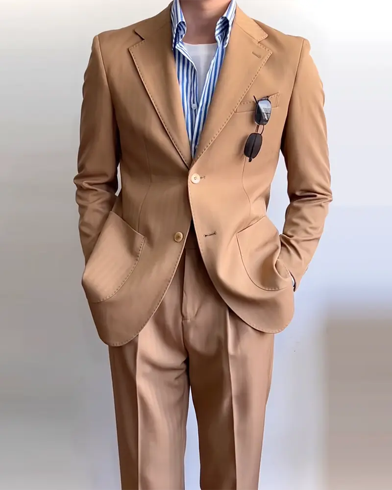 Amber Brown 2 Piece Notch Lapel 2-Button Suit