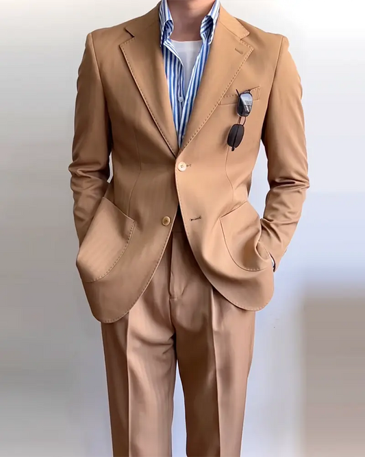 Amber Brown 2 Piece Notch Lapel 2-Button Suit