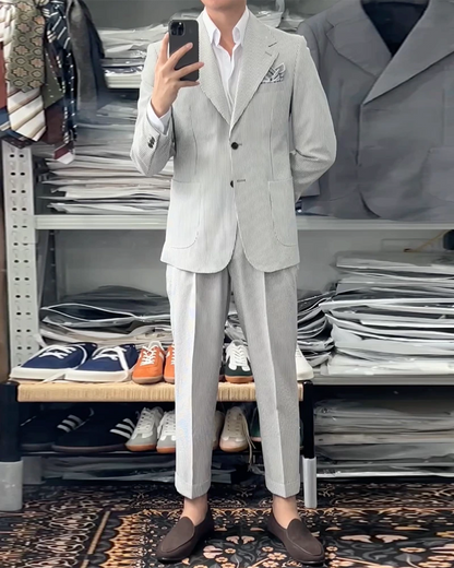 Gray Pinstripe 2 Piece Notch Lapel 2-Button Suit