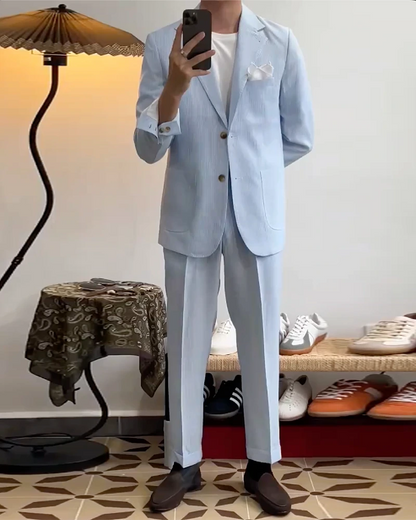 Blue Pinstripe 2 Piece Notch Lapel 2-Button Suit