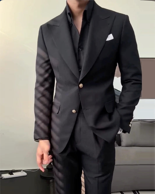 Ink Black 2 Piece Peaked Lapel 2-Button Suit