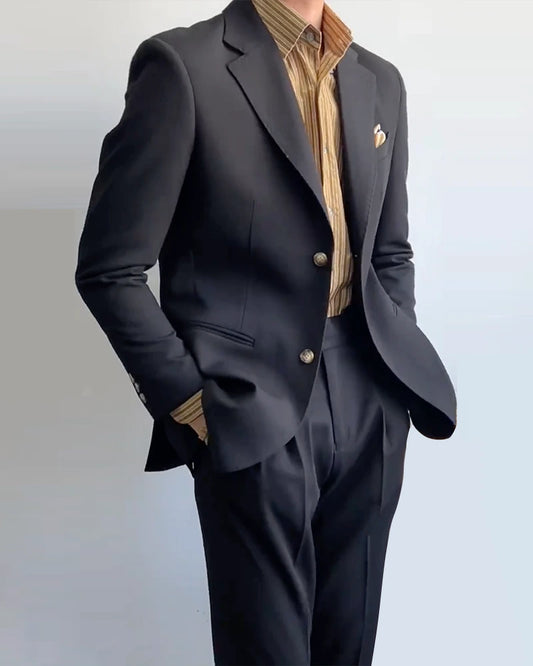 Licorice Black 2 Piece Notch Lapel 2-Button Suit