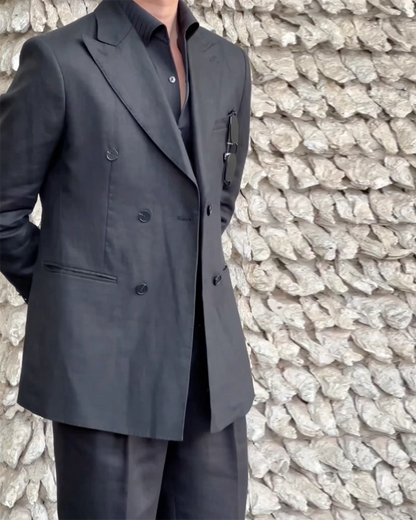 Onyx Black 2 Piece Peaked Lapel Double Breasted Suit