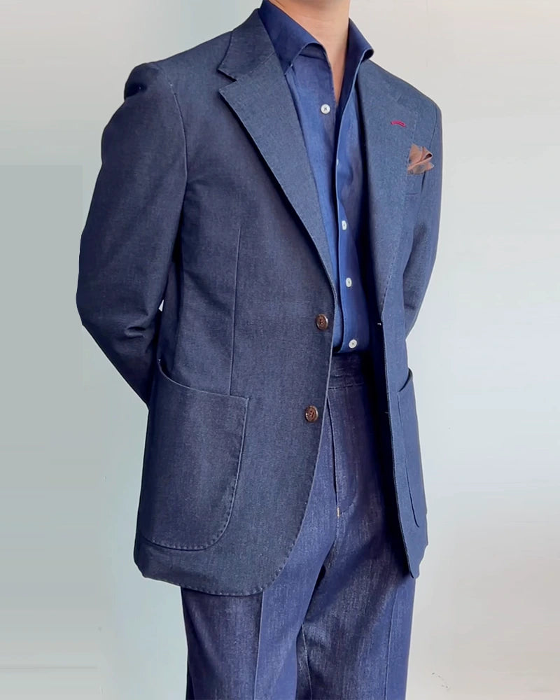 Denim Blue 2 Piece Notch Lapel 2-Button Suit