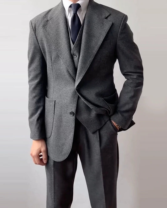 Gray 3 Piece Notch Lapel 2-Button Suit