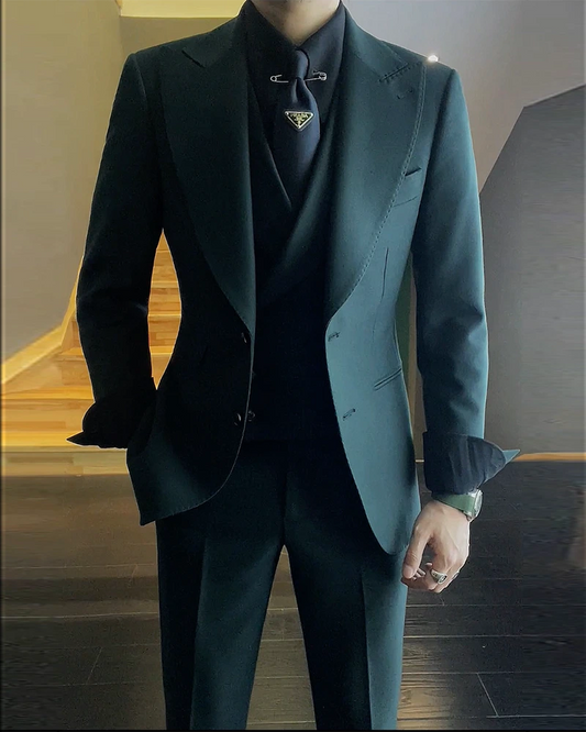 Green 3 Piece Peaked Lapel 2-Button Suit
