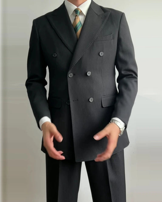 Black 2 Piece Peaked Lapel Double Breasted Suit