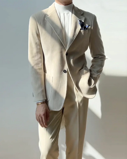 Off White Pinstripe 2 Piece Notch Lapel 2-Button Suit