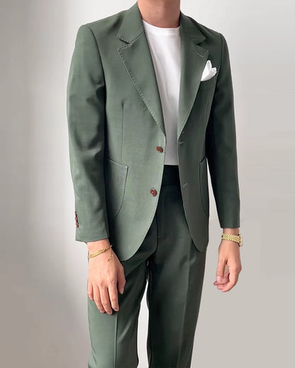 Forest Green 2 Piece Notch Lapel 2-Button Suit