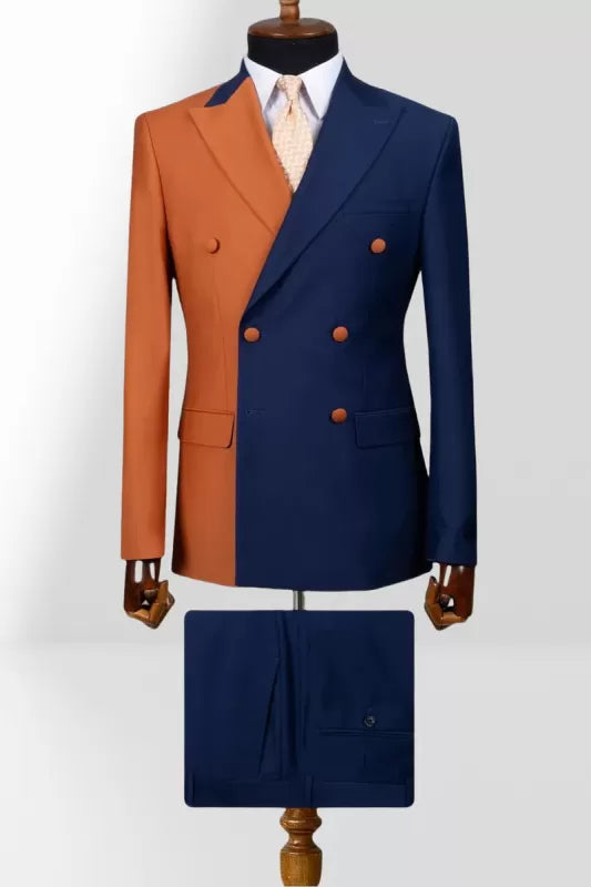 Orange & Blue 2 Piece Peaked Lapel Double Breasted Suit