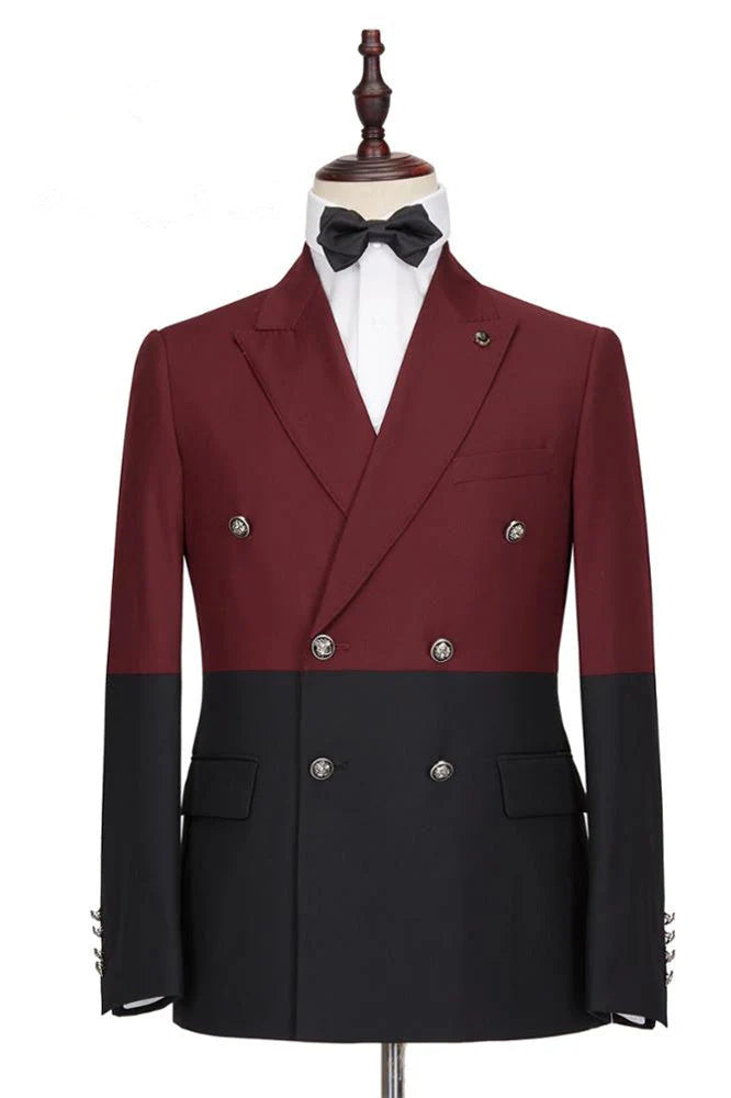 Red & Black 2 Piece Peaked Lapel Double Breasted Suit