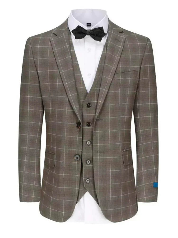 Brown Plaid 3 Piece Notch Lapel 2-Button Suit