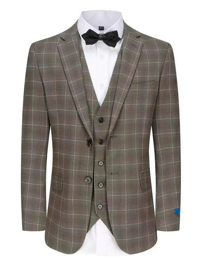 Brown Plaid 3 Piece Notch Lapel 2-Button Suit