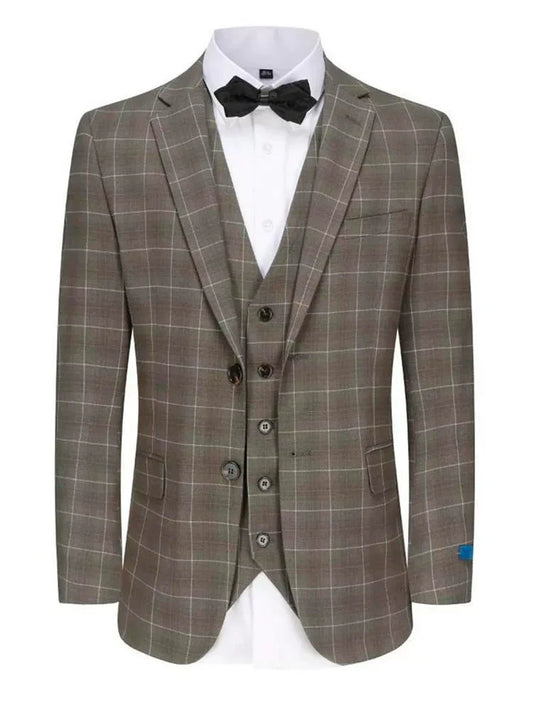Brown Plaid 3 Piece Notch Lapel 2-Button Suit
