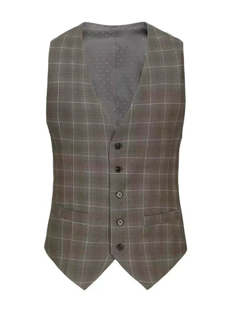 Brown Plaid 3 Piece Notch Lapel 2-Button Suit