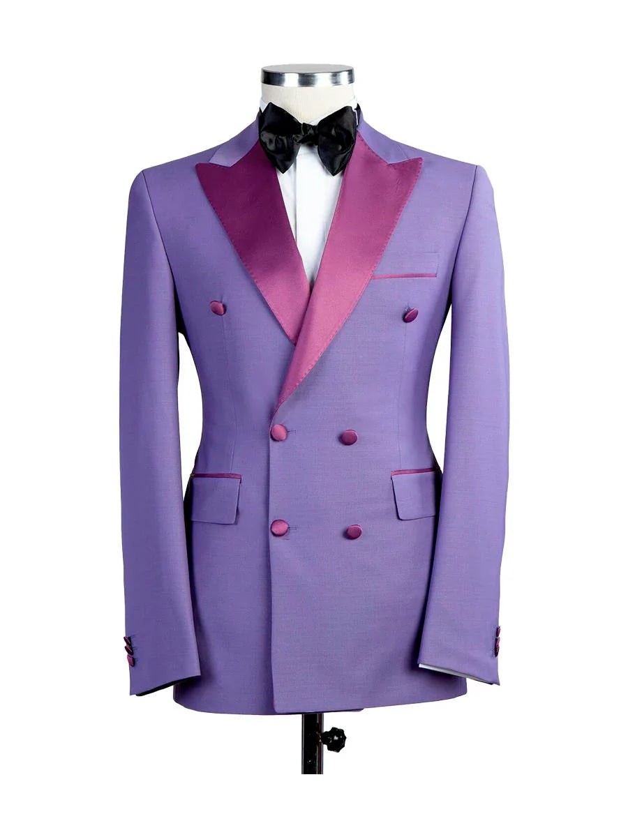 Lavender Purple 2 Piece Peaked Lapel Double Breasted Suit