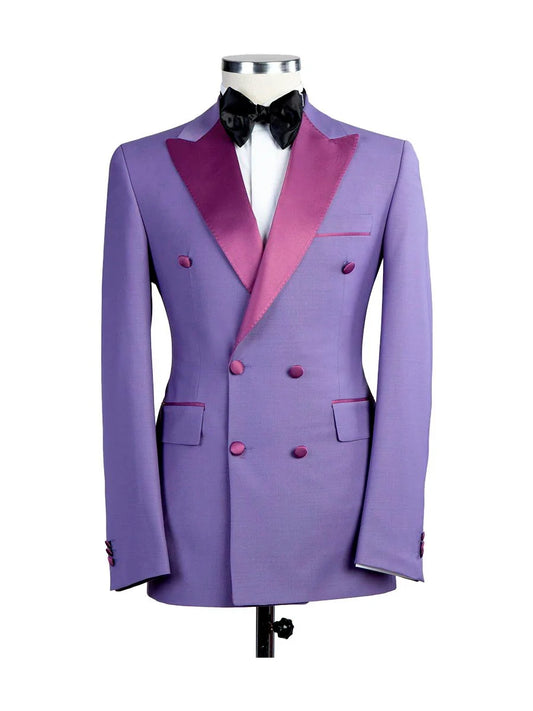 Lavender Purple 2 Piece Peaked Lapel Double Breasted Suit