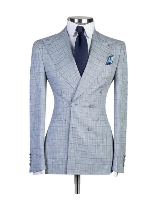 Steel Blue 2 Piece Peak Lapel Double Breasted Suit
