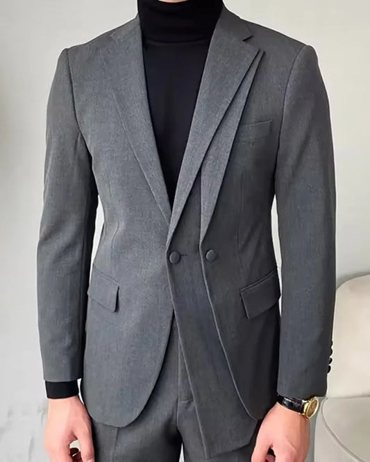 Gray 2 Piece Notch Lapel Double Breasted suit