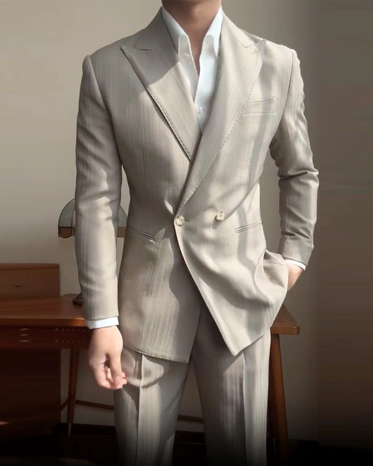 Beige 2 piece 2-button Peak Lapel suit