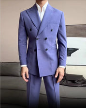 Classic Purple 2 Piece Double Breasted Peak Lapel Suit
