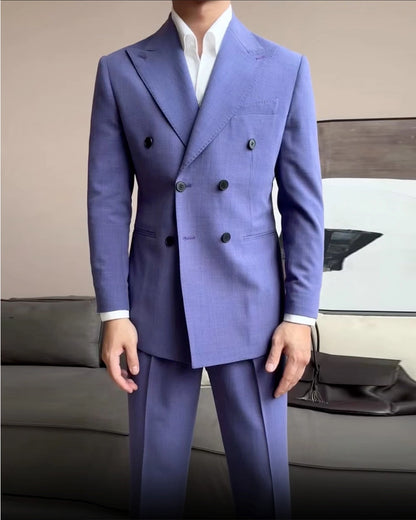 Classic Purple 2 Piece Double Breasted Peak Lapel Suit