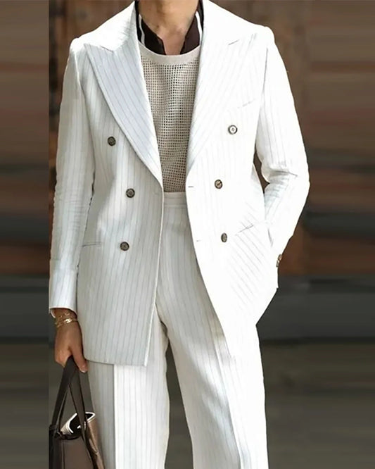 White striped 2-piece double breasted Peak Lapel suit
