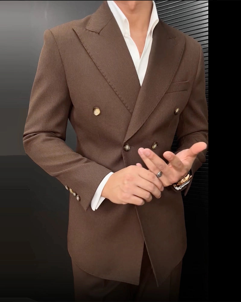 Coffee 2 Piece Peak Lapel Double Breasted Suit