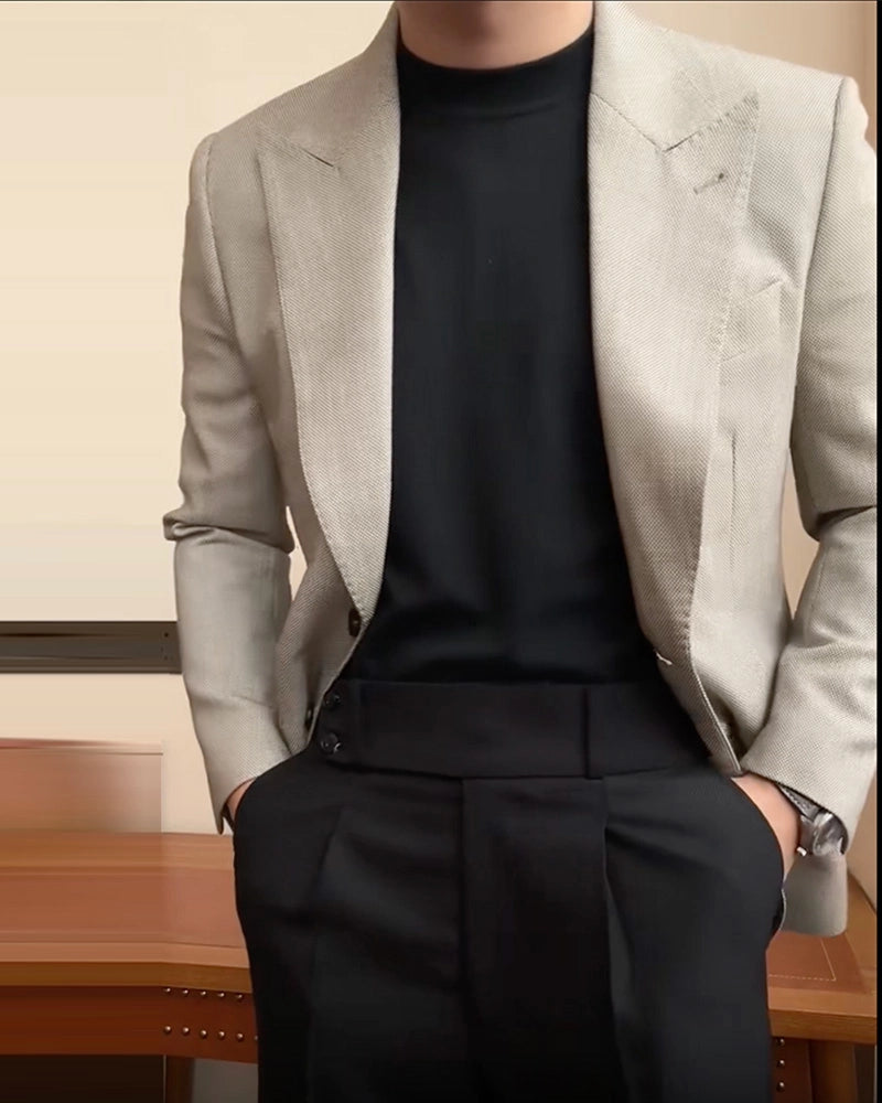Beige Single Breasted Peak Lapel Blazer Suit