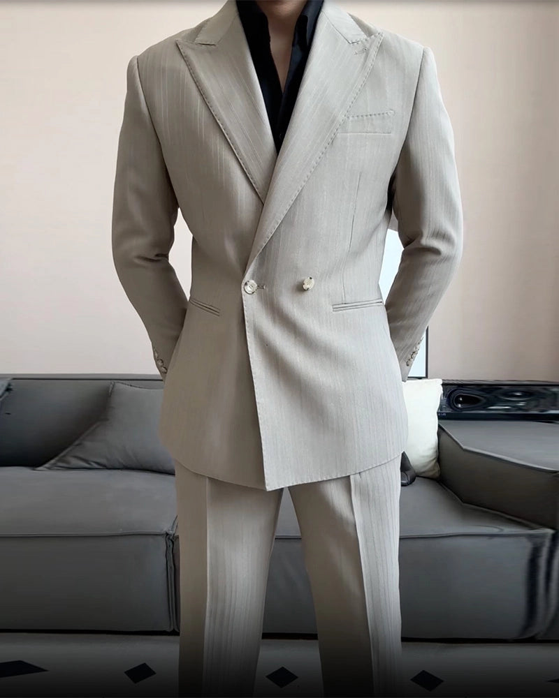 Khaki slim fit 2 piece double breasted Peak Lapel suit