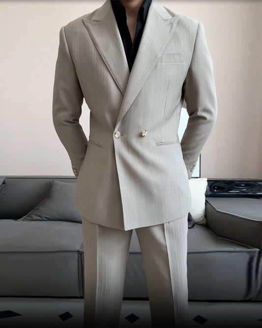 Khaki slim fit 2 piece double breasted Peak Lapel suit