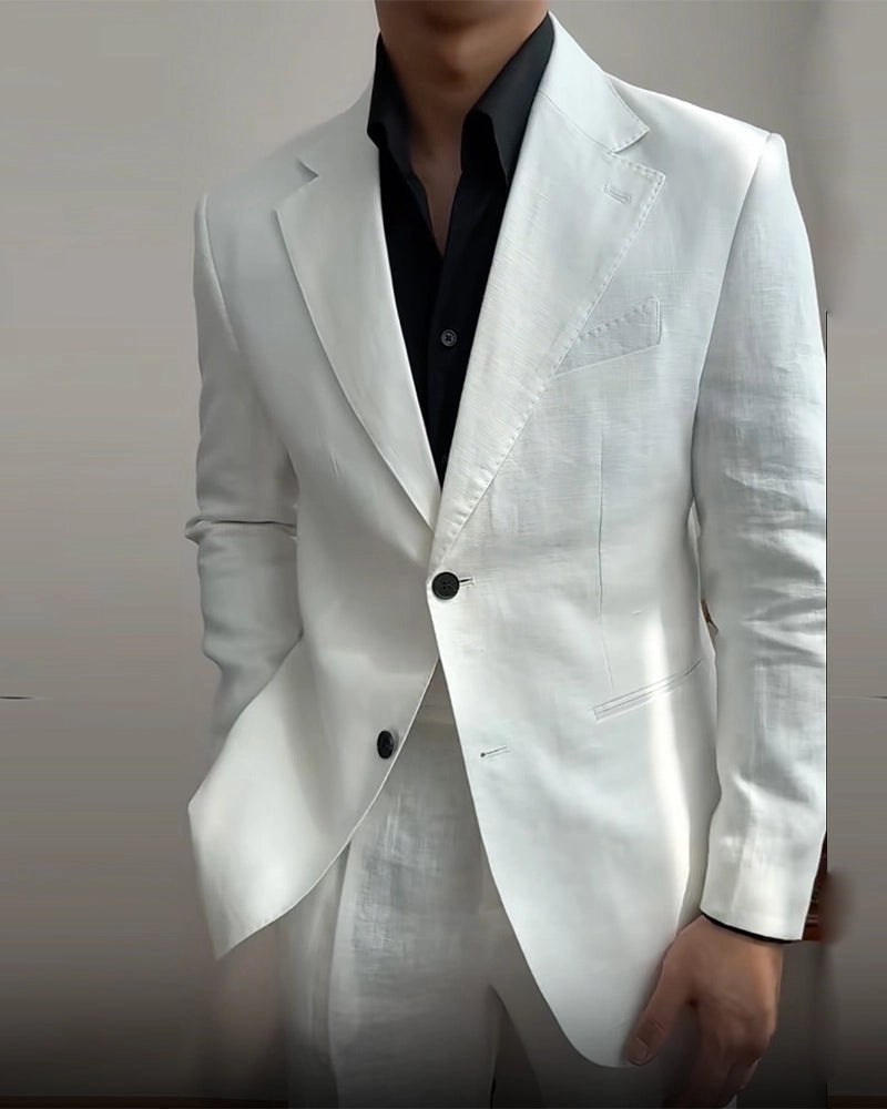 Solid white 2-piece single-breasted Notch Lapel suit
