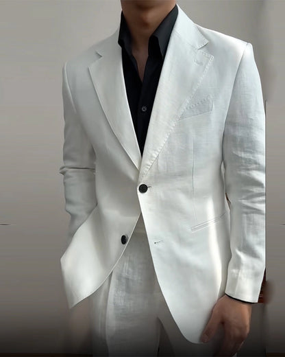 Solid white 2-piece single-breasted Notch Lapel suit