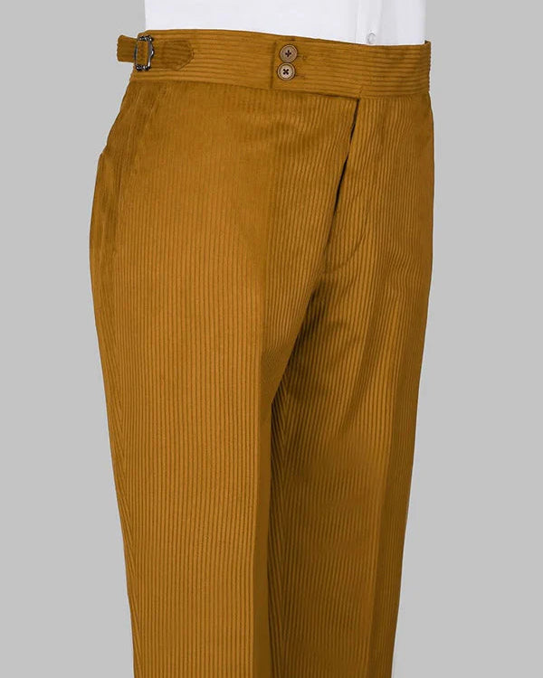 Mustard Yellow Double-Breasted Peak Lapel Corduroy Suit