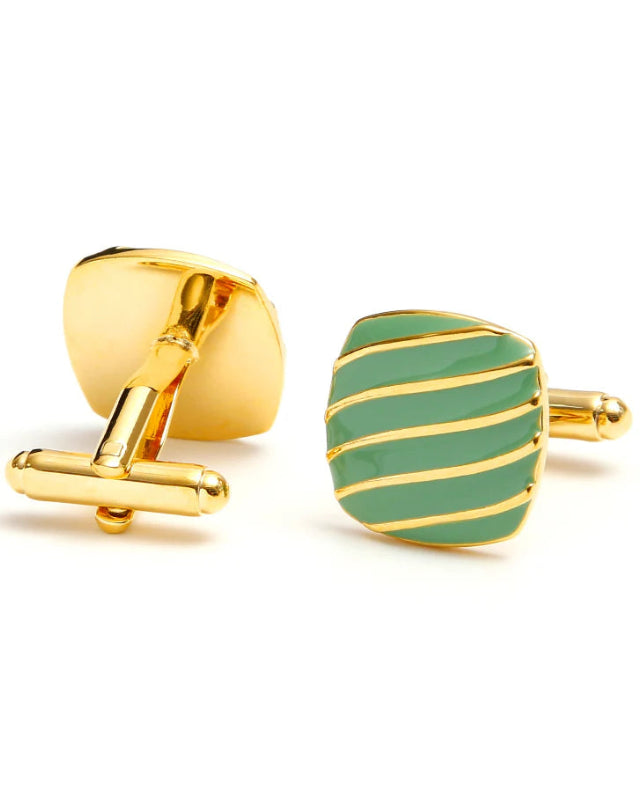 Green Striped Cufflinks – Geometric French Cuff Links for Men