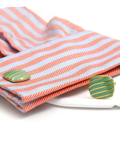 Green Striped Cufflinks – Geometric French Cuff Links for Men