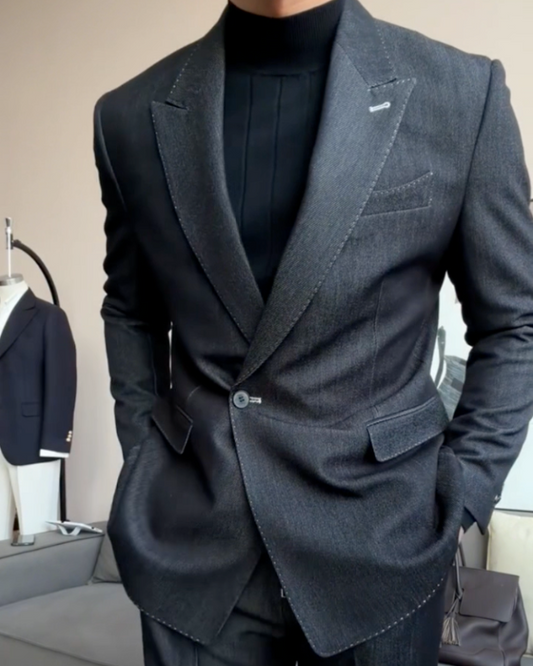 Men’s Single-Breasted Wide Lapel Suit – Modern 2-Piece Business & Formal Suit