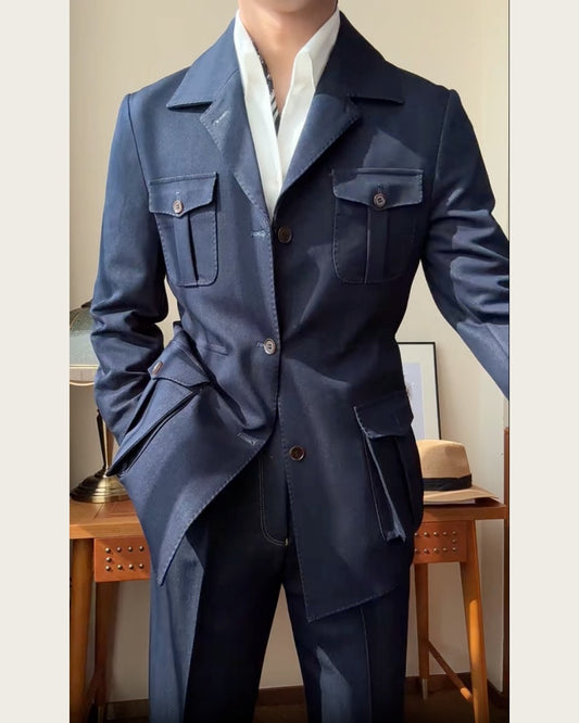 Men’s Blue Peak Lapel Single-Breasted 2-Piece Suit – Modern Business & Wedding Suit