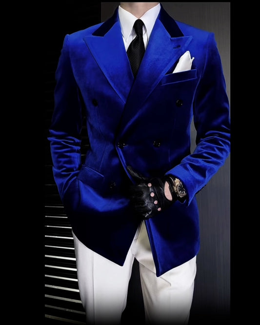 Royal Blue Double-Breasted 2-Piece Peak Lapel Suit for Men