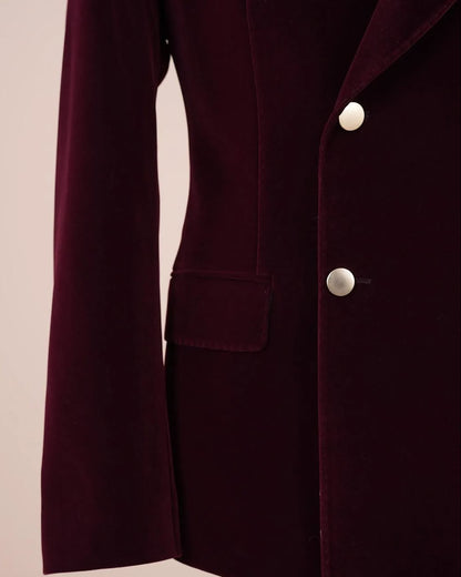 Burgundy Velvet Double-Breasted Peak Lapel Tuxedo Suit – Prom & Wedding Blazer