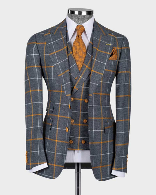 Windowpane 3-piece Suit in Gray