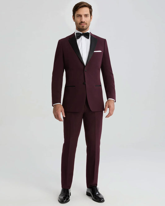 Men's Notch Lapel 2 Piece Tuxedo in Burgundy