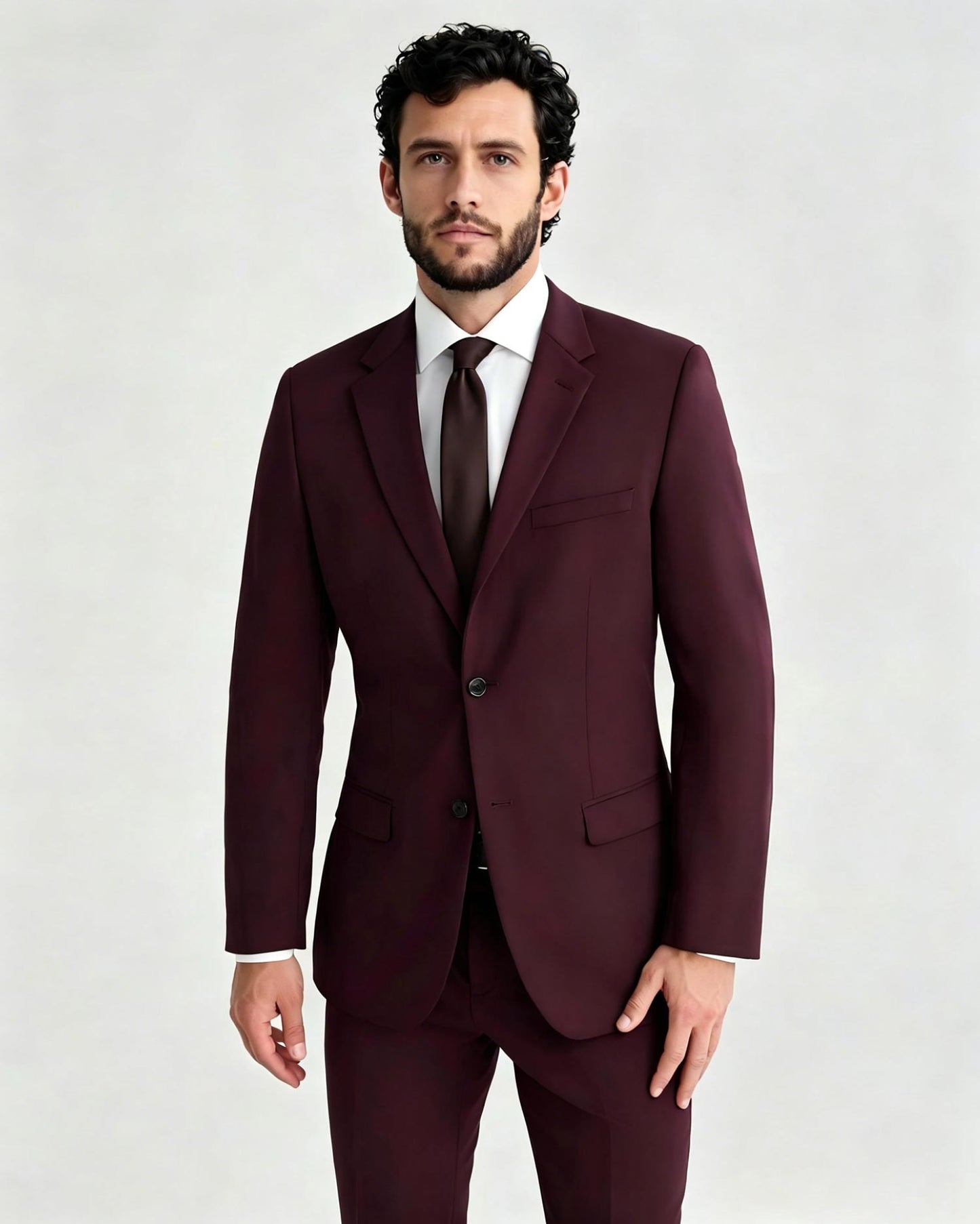 Men's Notch Lapel 2 Piece Suit in Burgundy