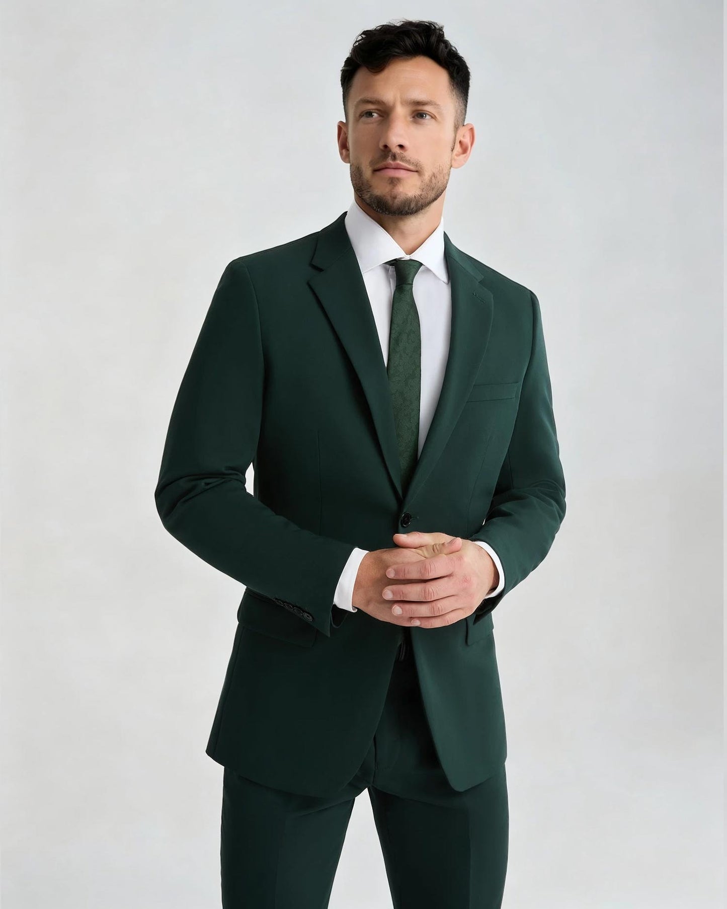 Costume gris 2 pièces à revers pointus et 2 boutons 