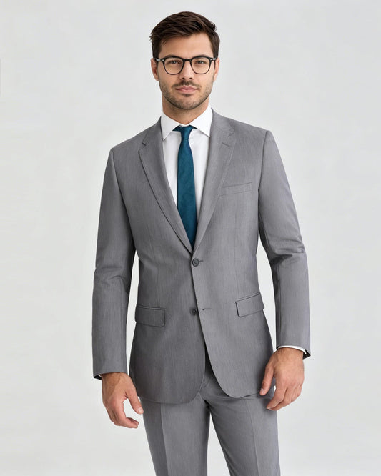 Costume gris 2 pièces à revers pointus et 2 boutons 