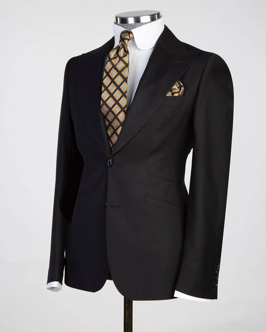 Black 3-piece Peak Lapel Single-breasted Suit